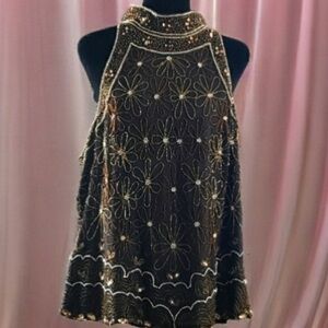 Vintage Silk Embroidered  Events Sparkling Sequin Evening Plussize 2XL Top